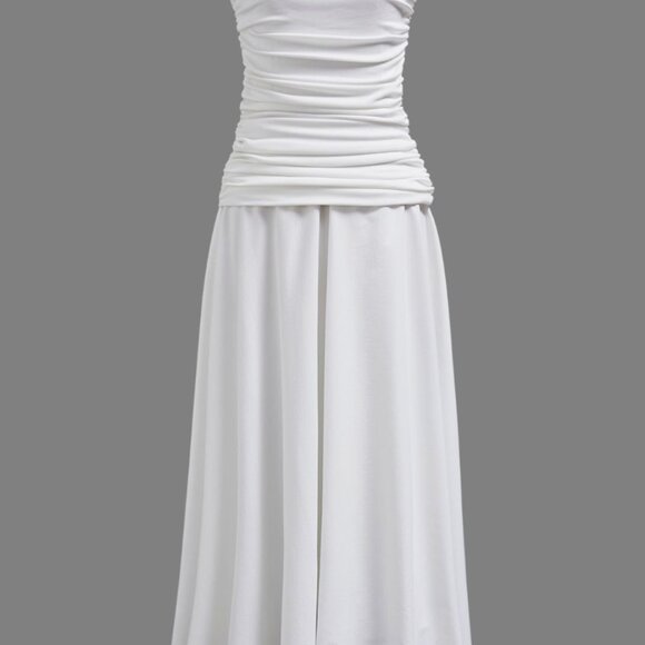 Chicwish - Halter Neck Ruched Asymmetric Maxi Dress - White - Small - Picture 4 of 13